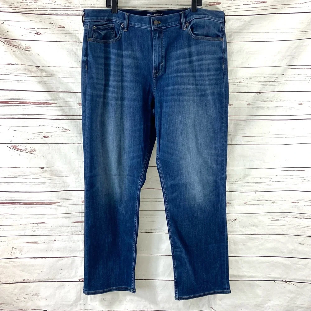 Banana‎ Republic The Traveler Jeans Men 42x32 Slim Fit Stretch Blue Denim.